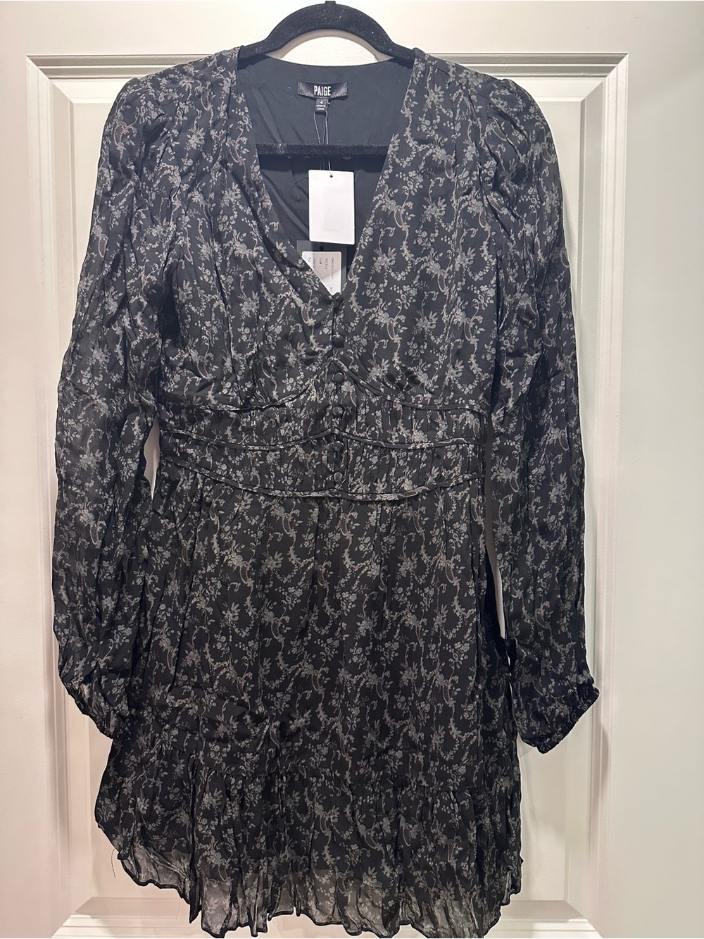 NWT Paige Brasserie Long Sleeve Minidress, Size 4, Black/Aloe - Picture 9 of 14